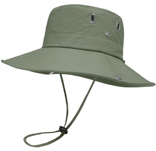 COYUN 1 pcs Chapeau de soleil, chapeau de pêcheur, chapeau de safari pour homme, classique, bord avec mentonnière, Chapeau de Soleil Extérieur pour Femme, Chapeau Ajustable, pour camping, Vert armée