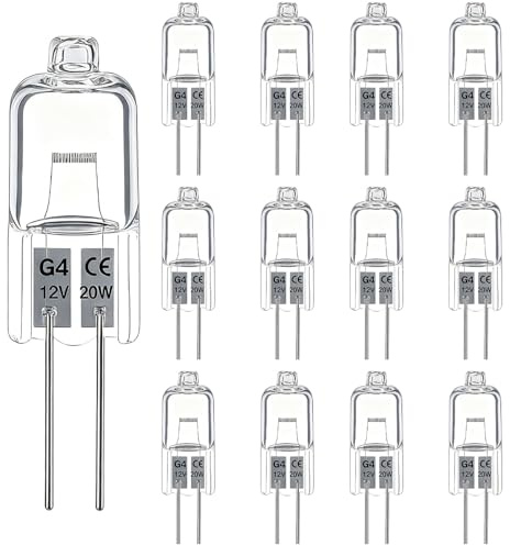 Trubuyware G4 Halogen Bulbs 20W, 12 Pack Halogen Light Bulbs 12V 20W Warm White 2700K, Clear Capsule 2 Pin Lamp Bulb Dimmable for Cooker Hood, Cabinet, Table Lamps, Ceiling Lights