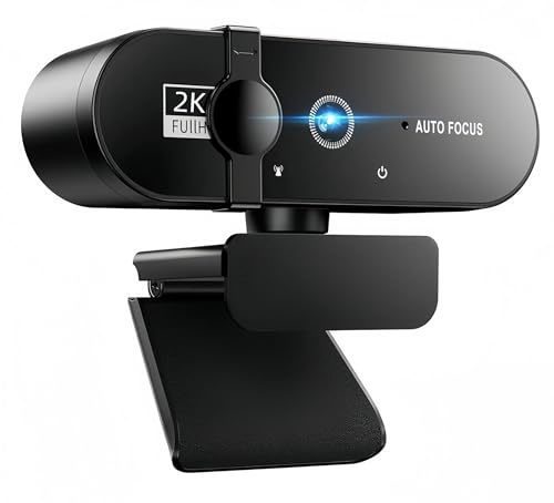 QIMIAOUS Webcam Full HD con microfono, webcam 2K per PC, FOV 90°, doppio microfono streaming, webcam per audio stereo chiaro, webcam USB Plug and Play per Zoom/Skype/Team, conferenze e video