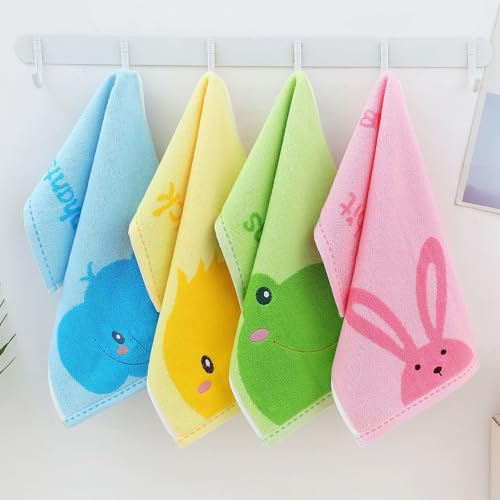Satiskid 4 Stück Kinder Handtücher 4 Farben 50x25cm Kinderhandtuch aus Baumwolle Superweich Kinder Handtuch Badetücher Gesichtstücher Waschlappen Baby Badetuch Kindertuch