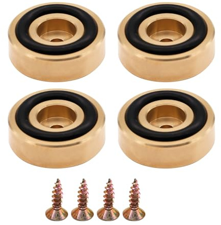 Yanmis 4 St Mässing Skärbrädefötter med Halkfri Gummi, Brädfötter Ben med Skruvar Kit, Vibrationsdämpande Kuddar för Högtalare HiFi-förstärkare DAC Kök (30 * 10 mm)