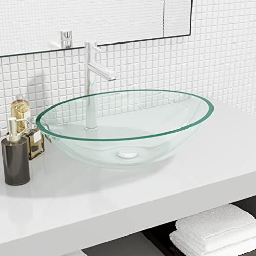 Lavabo da appoggio in vetro, 50 x 37 x 14 cm, trasparente, per il bagno e gli ospiti, può essere assemblato rapidamente