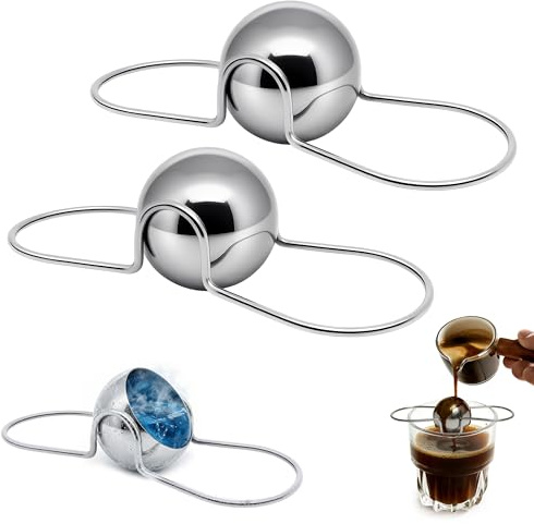 NeteHon 2 Pack Espresso Cooling Stones, Cold Espresso Ball & Espresso Steel Ball Design, Fast Cooling No Dilution Coffee Chilling Cubes, 304 Stainless Steel Reusable, for Iced Espresso & Nespresso