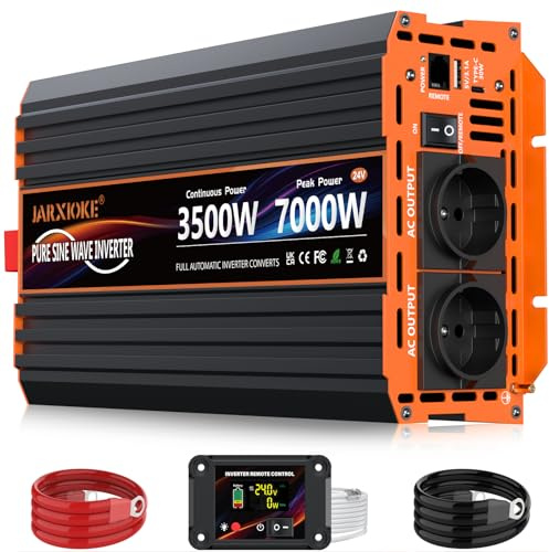 Convertisseur 24V 220V Pur Sinus 3500W/7000W Onduleur Transformateur de Tension Inverter avec écran LCD Télécommande & 2 Prises EU & Ports USB 3,4 A & Port de USB-C pour Camion,Camping-car park,Voyage
