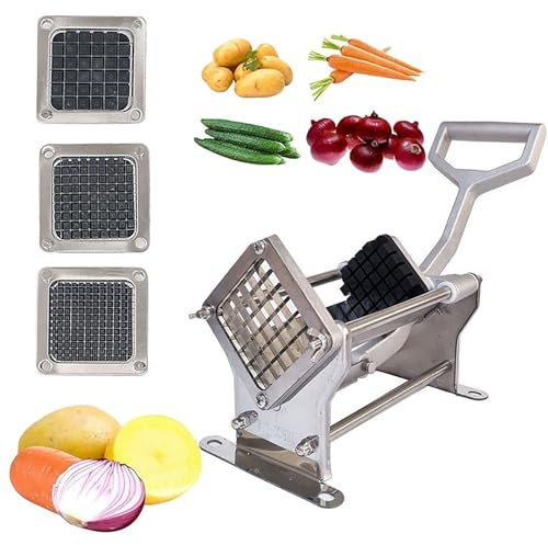 TBATM Macchina Taglia Patate Manuale Professionale in Alluminio, Affetta Verdure con 3 Lame Intercambiabili in Acciaio Inox, per Patatine, Cubetti e Julienne