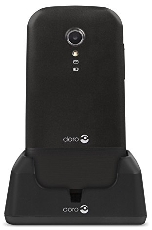 Doro - 2404 - Téléphone 2G Dual SIM à Clapet Débloqué pour Seniors - Grandes Touches - Touche d'Assistance - Socle Chargeur Inclus - Noir