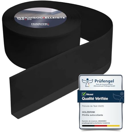 HOLZBRINK Plinthe PVC flexible 100x25mm, 10 m | Plinthe souple pour protéger mur cuisine, garage, couloir| Cornière PVC | Couleur : noir