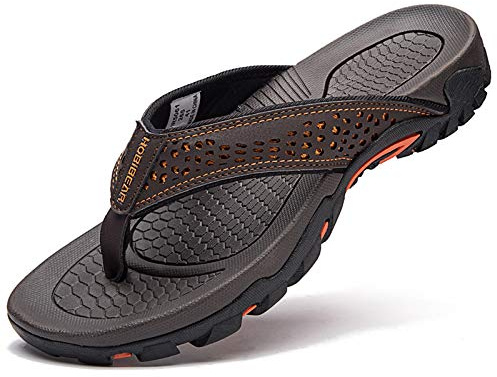GUBARUN Mens Sport Flip Flops Comfort Casual Thong Sandals Outdoor(Brown 1, 11)
