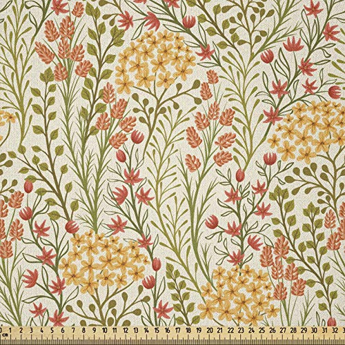 ABAKUHAUS Blume Stoff als Meterware, Alte Weinlese Ivy Flieder, Microfaser Multi Zweck Dekostoff für Kunsthandwerke, 3M (230x300cm),Sandbraun Zimt