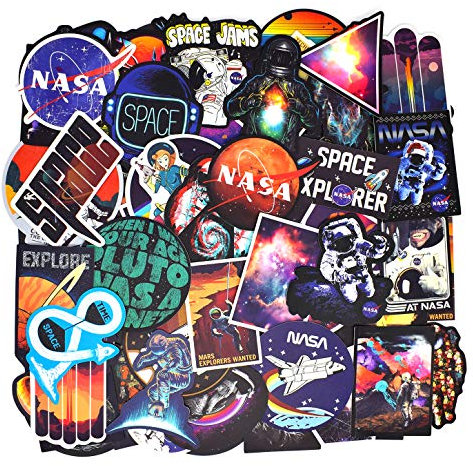 100 Stück Retro Vintage Aufkleber (Astronaut/Weltraum/Galaxie) Koffer-Aufkleber für Reisekoffer, Skateboard, Gitarre, Laptop, mehrfarbig, S, Space
