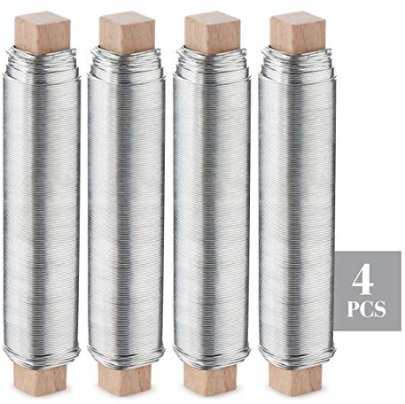 ABSOFINE 4stk Wickeldraht Bindedraht rostfrei verzinkt, Blumenwickeldraht Holzstab gewickelt, Stärke ca 0,65mm je 100g, silber Gartendraht für Binden von Ádventskränzen Handwerk Basteldraht Dekodraht