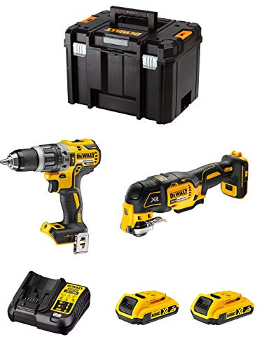Todotaladros DWK206 (Schlagbohrschrauber DCD796, Multi-Cutter DCS355, 2x 2,0 Ah Lithium-Ion Batterien, Ladegerät, TSTAK VI) - 5-teiliges Elektrowerkzeug-Set - Werkzeugsatz - Bohrmaschinen-Set