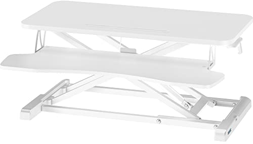 BONTEC Steh-Sitz Schreibtisch Steharbeitsplatz Stehpult Standtisch Ergonomische Höhenverstellbar für PC-Computerbildschirm, Laptop | 80x40cm Plattform mit Tastaturablage, 15 kg Kapazität, Weiß