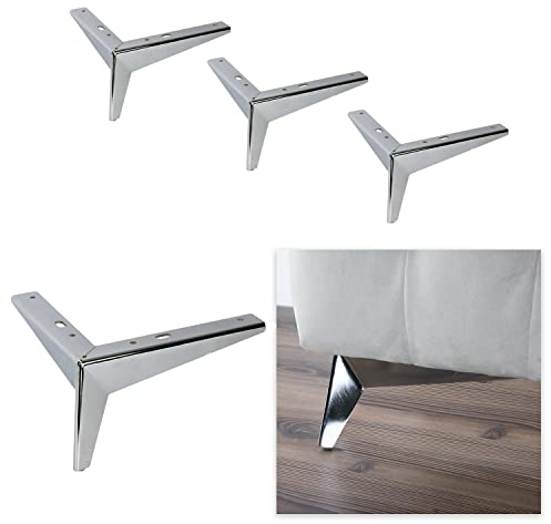 P17 - Cambridge | Set 4 Füße +16 Schrauben | Farbe: Chrom | Höhe: 13 cm | Beine für Sofas, Möbel, Kleiderschränke, Sessel