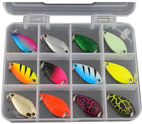 Forellen Spoon Set Forellenköder 2,5g, Spinner Forellen Trout Blinker Angeln Spoon Angelköder mit Teilig Einzelhaken Haken Aufbewahrungsbox