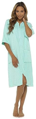 Thingimijigs Peignoir pour femmes, 100 % coton, éponge, fermeture éclair, robe de chambre, menthe, 40-42