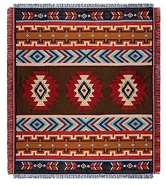 LumiSyne Coperte Plaid In Cotone Intrecciato Con Nappina Stile Etnico Tribale Boho Motivo Geometrico Azteca Navajo Coperta Da Tiro Per Letto Divano Coperta Campeggio Arazzo Tovaglia Tappeto 160x130cm
