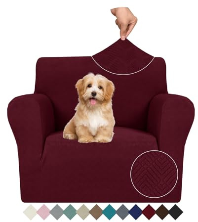 Ystyle Stretch Sofa Überzug 1 Sitzer, Sesselschoner rutschfest Mit Armlehne, Elastische Couch Überzug Jacquard, Universal Sofa Cover Moderne, Sofaschoner Hund Katze Wohnzimmer, Weinrot
