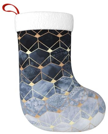 WURTON Weihnachtsstrumpf, Familienurlaub, Kamin, hängende blaue Sechsecke und Diamanten, Weihnachtsstrumpf, Weihnachtsdekoration, Geschenk