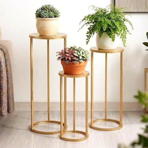 DanDiBo Blompall, metall, guld, rund, blomställ, sidobord, 96510, set med 3, blompelare, modernt växtstativ, växtpall