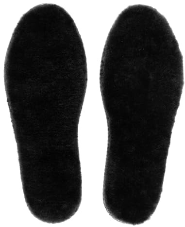 riemot Solette in vera pelliccia di agnello, 17 mm di spessore, Nero , 43 | 100% lana australiana con base in feltro di lana, per donne, uomini e bambini, pantofole invernali, neve, lavoro e pantofole.