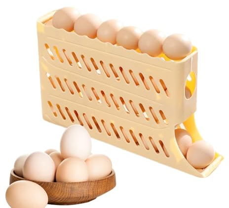 Fridge Egg Holder - Large Capacity Egg Holder, Side Door Egg Storage Box | Unique 4 Tier Layer Egg Dispenser Holder, Versatile Automatic Rolling Egg Rack Container for Fridge, Refrigerator Countertop