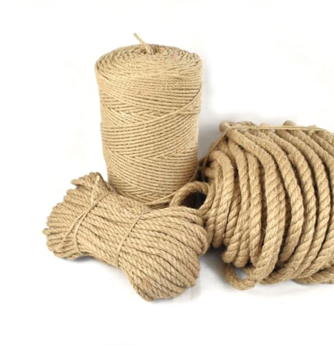 Natural Hessian Jute Twine Cord - 2mm, 6mm, 12mm Wide String for Crafts, Floristry Supplies, Gift Wrapping, Garden and Wedding, Brown String for DIY Projects by Discount Fabrics LTD (Natural,1m)