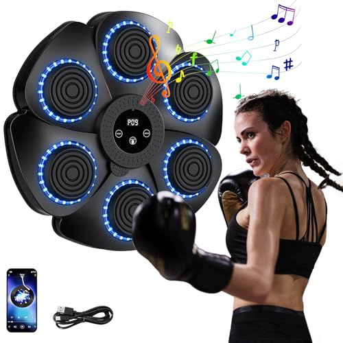 Vulaop Music Boxing Machine,LED Elektronische Musik Boxing Machine mit Boxhandschuhen,9 Geschwindigkeitsmodi und Zählmodus Unterstützt Bluetooth,Fokus Agility Training ﻿ ﻿ ﻿ (Schwarz)