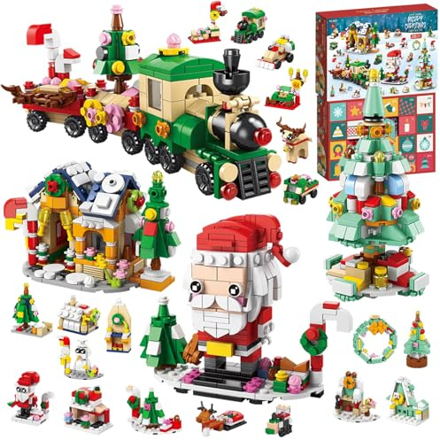 Building Blocks Advent Calendar 2025 Kit Christmas Train Tree Kids Boys Girls Age 3 4 5 6 7 8 9 10 11 12 Christmas Countdown Block Toy Advent Calendar Fillers for Kids 24 Day Xmas Advent Calendar Gift