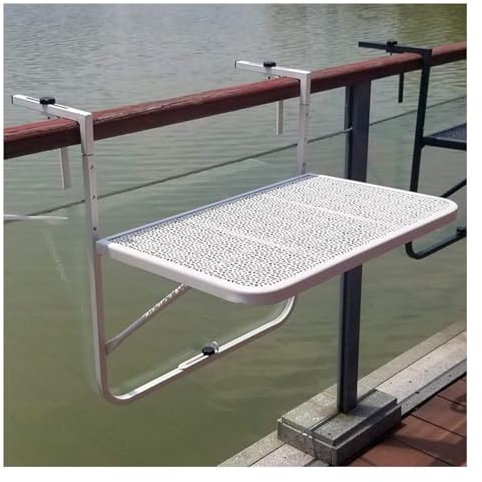 Hängetisch für Balkongeländer, Balkon-Stehtisch aus Eisen für Geländer, klappbarer Hängetisch für den Außenbereich, Terrassengeländertisch, verbesserter hängender Balkontisch (weiß)