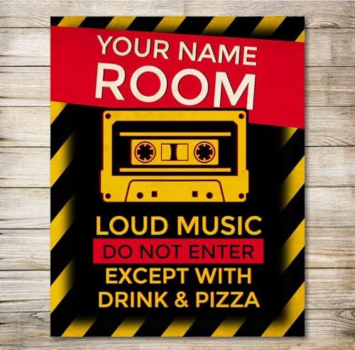 PERSONALISED Loud Music door sign bedroom Student teenager room den Metal Plaque