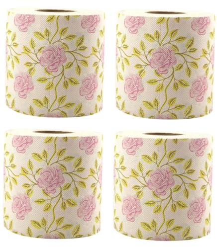 CHILDWEET Pink Toilet Paper 4 Rolls Floral Printed Toilet Roll Paper, Bamboo Pulp, Creative Delicate Pattern Tissue for Bathroom Decor, Table Setting and Holiday Season