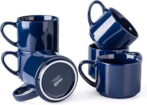 GBHOME 400ml stapelbare Keramik-Kaffeebecher 6er Set für Damen & Herren, moderne Tassen mit stabilem Boden für Latte/Tee/Cappuccino, spülmaschinenfest & mikrowellengeeignet,Marineblau Blau