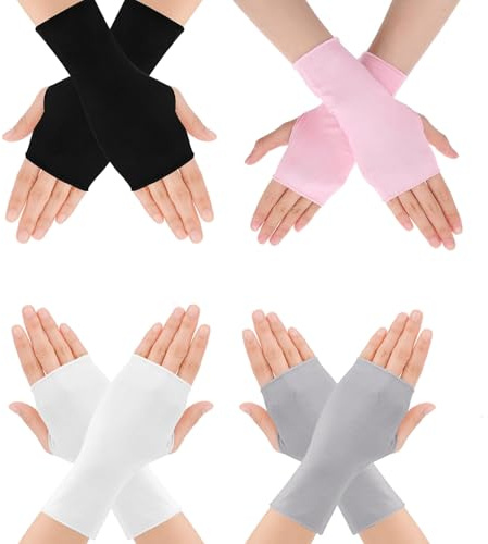 Ceeyoll 4 Paar Fingerlose Handschuhe Damen, Fingerloe Sonnenschutz UV Schutz Handschuh,Unisex Handschuhe Fingerlos,Gestrickte Halbfingerhandchuh Geeignet Für Sonnenschutz Beim Ausgehen.