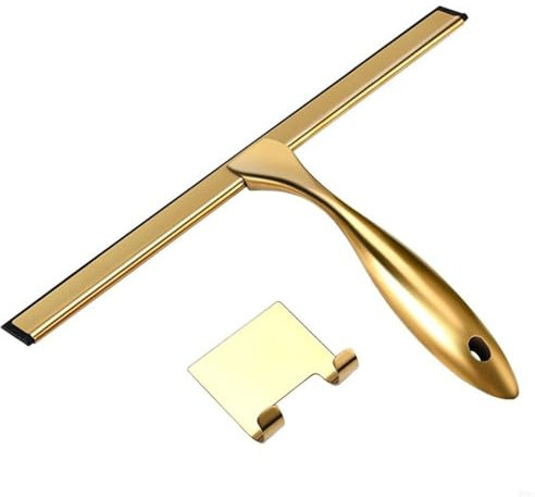 Tergicristallo per doccia in acciaio inossidabile con impugnatura in gomma siliconica, adatto per la pulizia di finestre, specchi, auto e bagni di casa, colore oro, 12 pollici