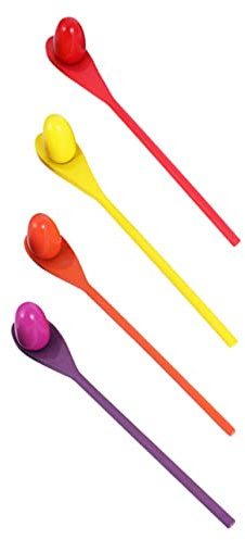 ERINGOGO Egg Balance Game and Race Spoons Set for Kids, 4 Wooden Spoons with 4 Colorful Balls, Outdoor Relay Race Toy for Children’s Party and Lawn Games Random Color
