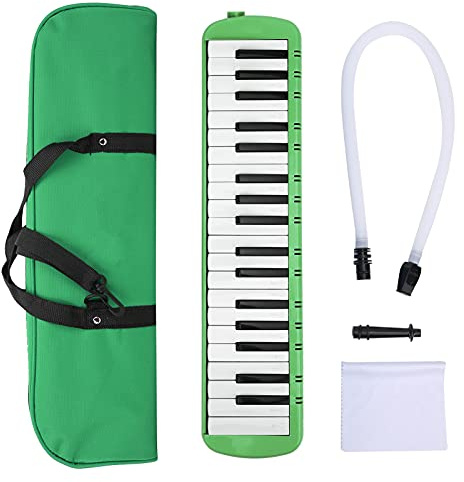 37 Tasten Melodica Instrument, Musikinstrument Air Piano Keyboard Pianica für Kinder Erwachsene Anfänger Berufstraining mit Tragetasche (Grün)