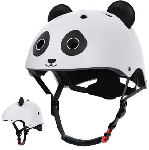 KORIMEFA Casco Bici per Bambini 44-50cm, Orsetto & Panda con Protezioni per Bambini, per Bici, Bicicletta Bilanciata e Attività di Giochi Interni per Bambini, Ideale per Ragazze e Ragazzi 1-7 Anni