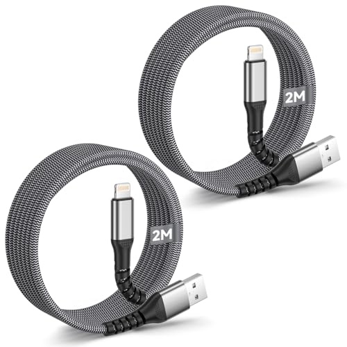 BLITEZZ 2Pack Cable Cargador para iPhone Carga Rapida 2M,[Certificado Apple MFi ] Cable Apple Lightning con Transmisión de Datos,USB a Lightning Cargador Cable para iPhone 14 13 12 11 X 8 7 6 iPad