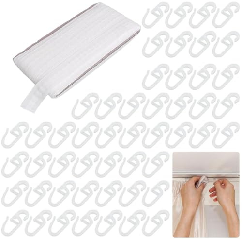 Auriselle Nastro per Tende Pieghettato Nastro a Crimpare Ondulato in Poliestere per Pieghettato da Cucire 30 m con Ganci 50 S (Bianco)