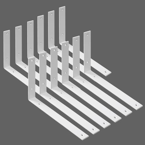 Shelf Brackets Heavy Duty 12 Inch White L Brackets for Shelves 12 Pack 5mm Thick Wall Mounting Floating Metal Iron Shelf Support for Wood with Screw