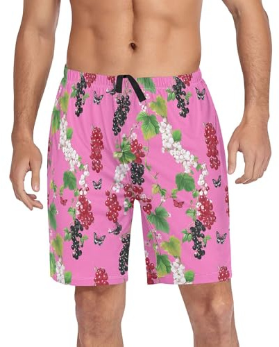 Pantalones de pijama de Navidad para hombre con bolsillos, color rojo, negro, blanco, fruta, rosa intenso, talla S, Grosella, rojo, negro, blanco, fruta, rosa intenso, Medium