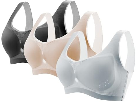 Cocila Reggiseno per Seno Grande E Cadente Confezione da 3 Reggiseni Sportivo da Donna di Grandi con Traspirante Cuciture Reggiseno Sottile Estivo Ice Comfort Top Tezenis Morbido di Base 3XL
