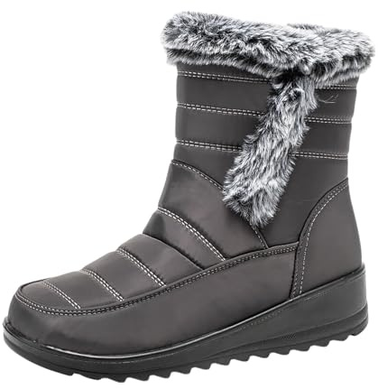 Generisch Bottines d'hiver imperméables pour femme - Fermeture éclair - Garde au chaud - Bottes de neige confortables, gris, 44 EU