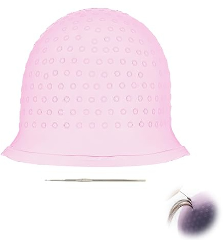 Bonnet à Mèches avec Crochet, Bonnet Coloration Cheveux en Silicone Réutilisable, Bonnet à Mèche avec Crochet Rose 30 X 22 Cm, Kit Professionnel pour Salon et Maison