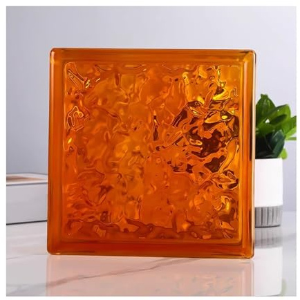 ZNQNDSR Glasbaustein Quadratischer Hohlglasblock Für Den Innenbereich Mit Hoher Transparenz, Farbige Glasblöcke Für Schlafzimmer, Hotels, Trennwände(Deep orange)