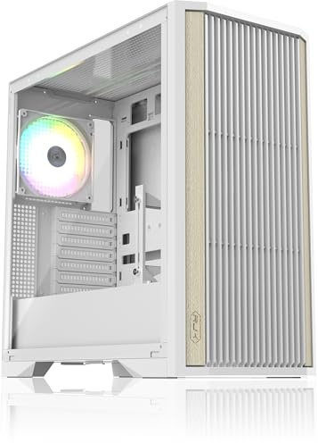 RAIJINTEK AGOS MAX vit Mid-Tower PC-hölje, härdat glas, frontpanel av trä, rörligt GPU-fäste, 140 mm bakre fläkt, E-ATX/ATX/M-ATX/Mini-ITX kompatibel