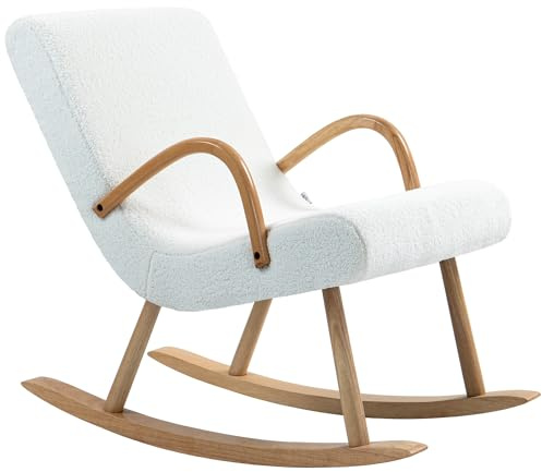 HOMCOM Silla Mecedora Moderna con Reposabrazos y Patas de Madera Sillón de Relax para Salón Dormitorio Balcón Carga Máxima 120kg 60x93x86 cm Blanco