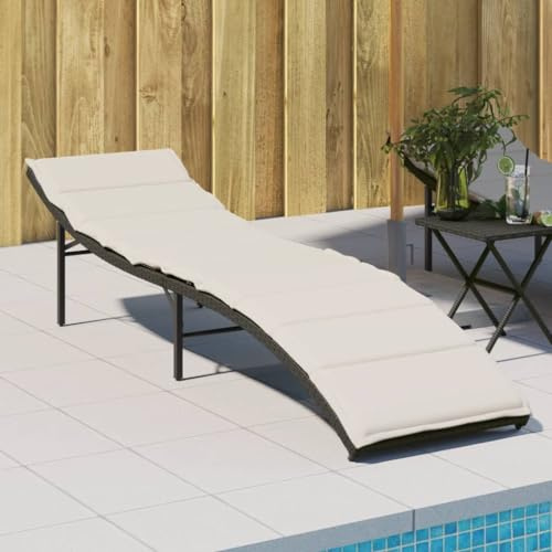 Frdhee Gartenliege Strandstuhl,Sonnenliege mit Kissen Schwarz 55x199x50 cm Poly Rattan,Kippliege für Camping,Garten,Pool