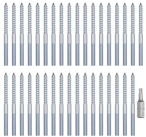 35 Stück Stockschrauben M6 x 80 mm, Torx Stockschraube M6, Doppelgewindeschrauben, Doppelseitige Dübelschrauben für Holzverbindungen Wand, mit Torx-Antrieb